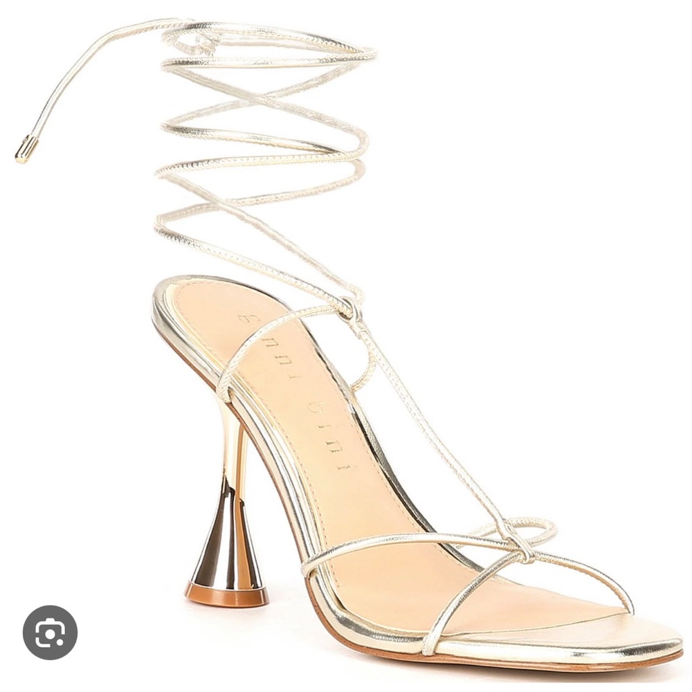 Gianni Bini BardiTwo Metallic Leather Strappy Ankle Wrap Heels